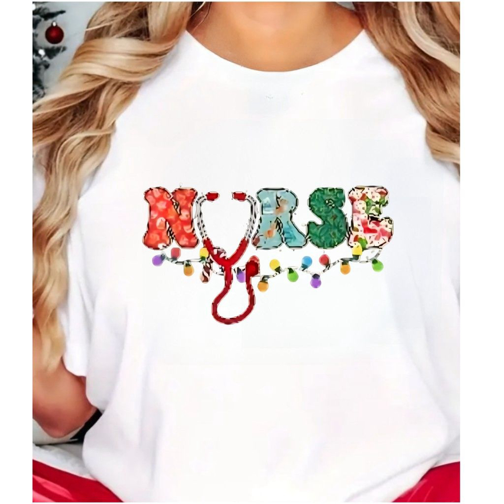 Short Sleeve Tee White Red Nurse Graphic